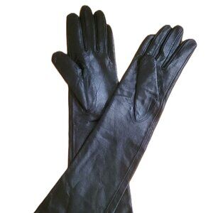 METROCITY <NEW> Women's Long Black Leather Gloves